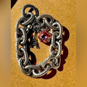 Chunky silver chain with peach large Swarovski and Eiffel tower